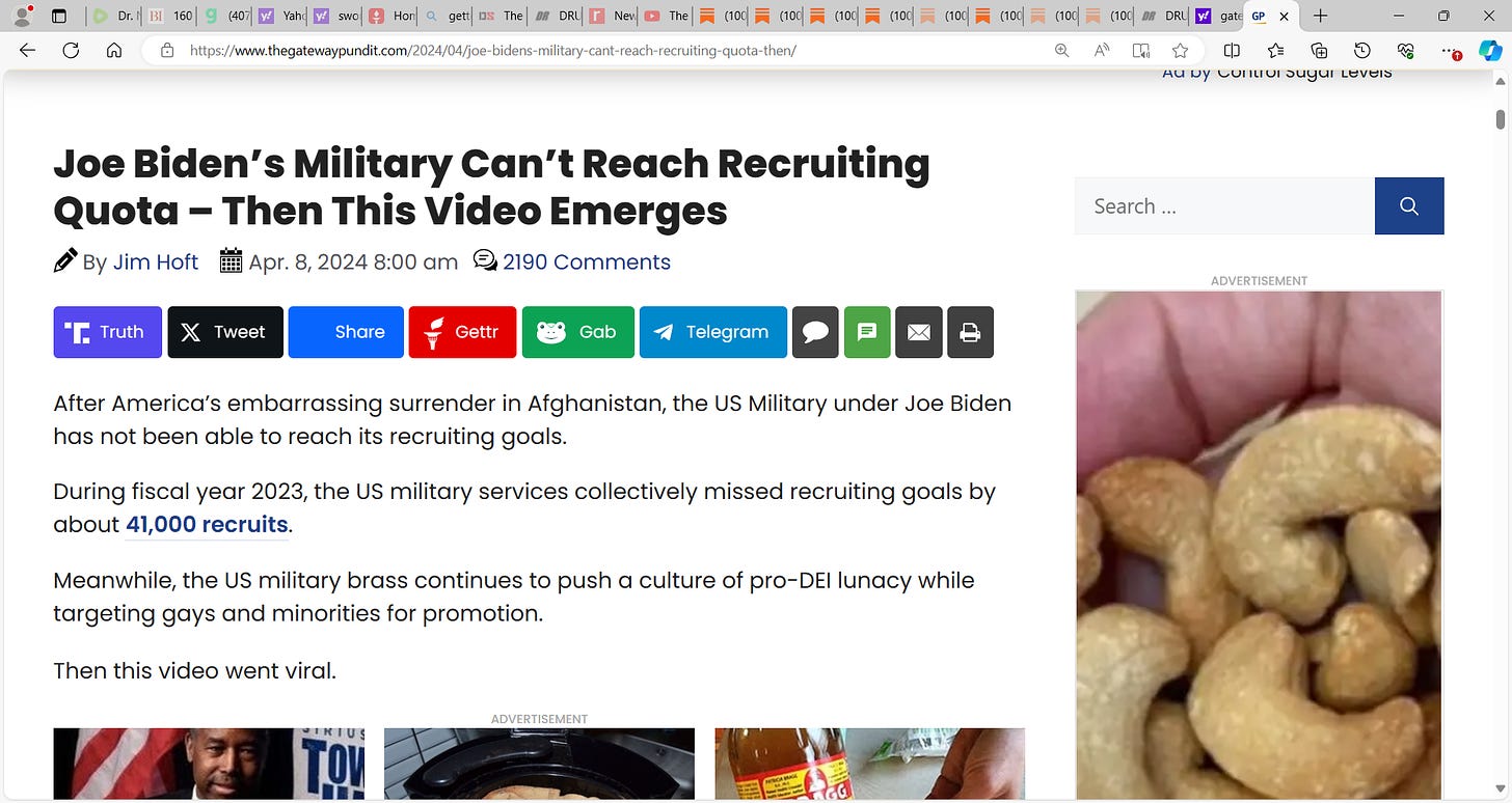 Do you want to join a US military where you are told you’re the white enemy? And can’t get a promotion unless you’re a “Person of color” or a freak? The left wing terrorists did what we didn’t
