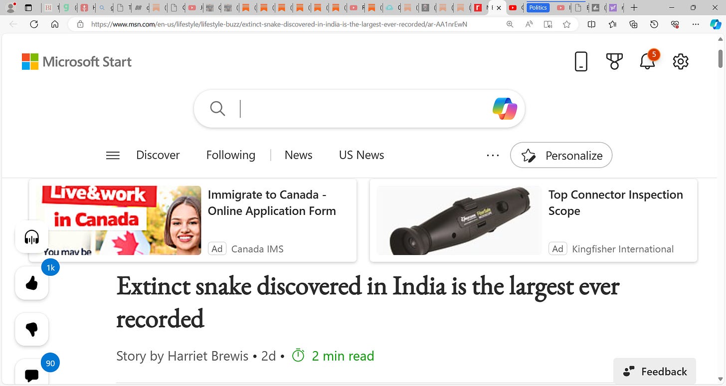‘Extinct snake discovered in India is the largest ever recorded’ & is matched in modern times ONLY by Republican House Speaker Mike Johnson yet former AG Bill Barr is close second