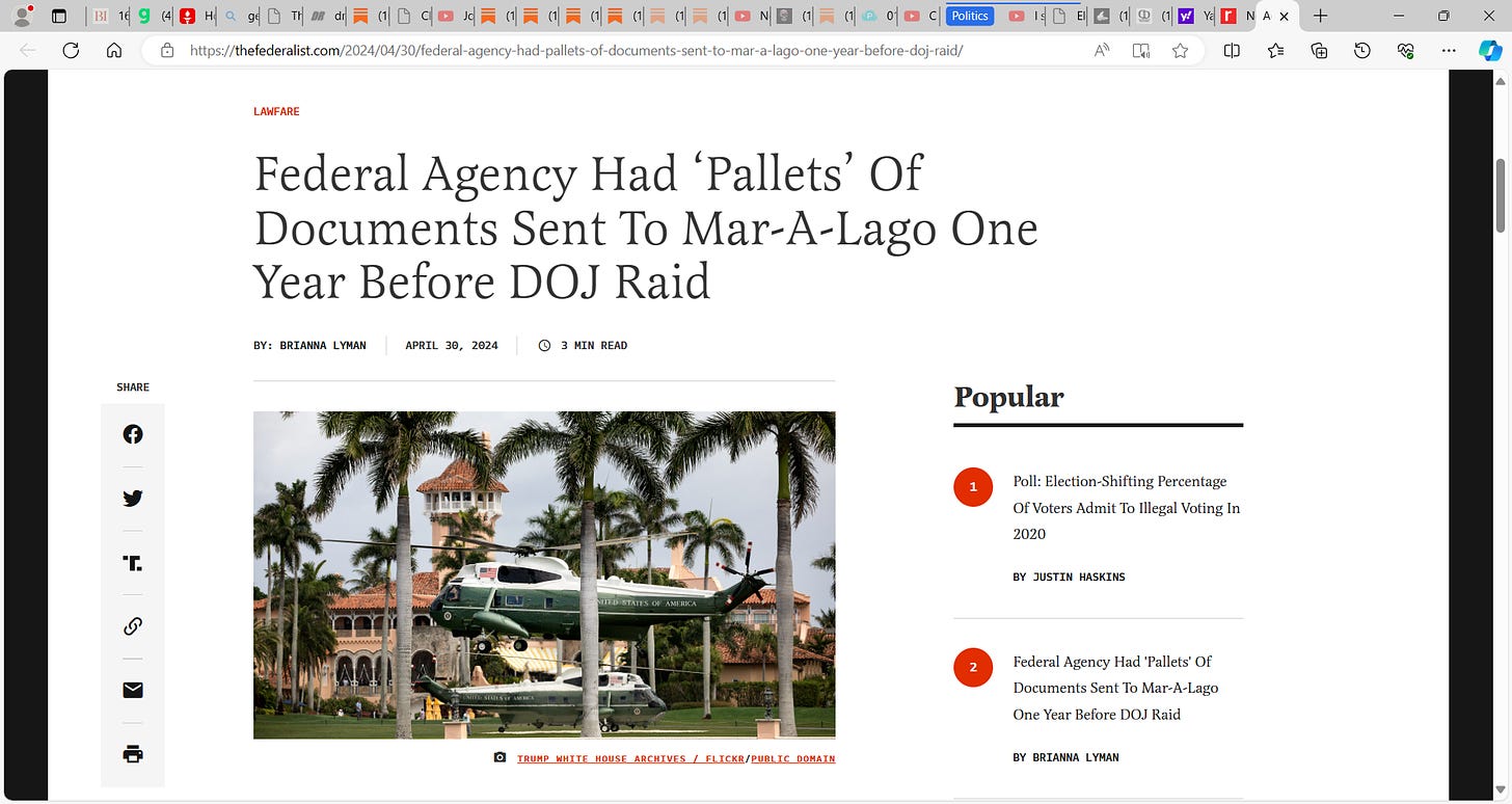 ‘Federal Agency Had ‘Pallets’ Of Documents Sent To Mar-A-Lago One Year Before DOJ Raid’; so did these bastards set Trump up? Did the GSA in collusion with Obama & Biden INC. do this? Did 45 know? 45