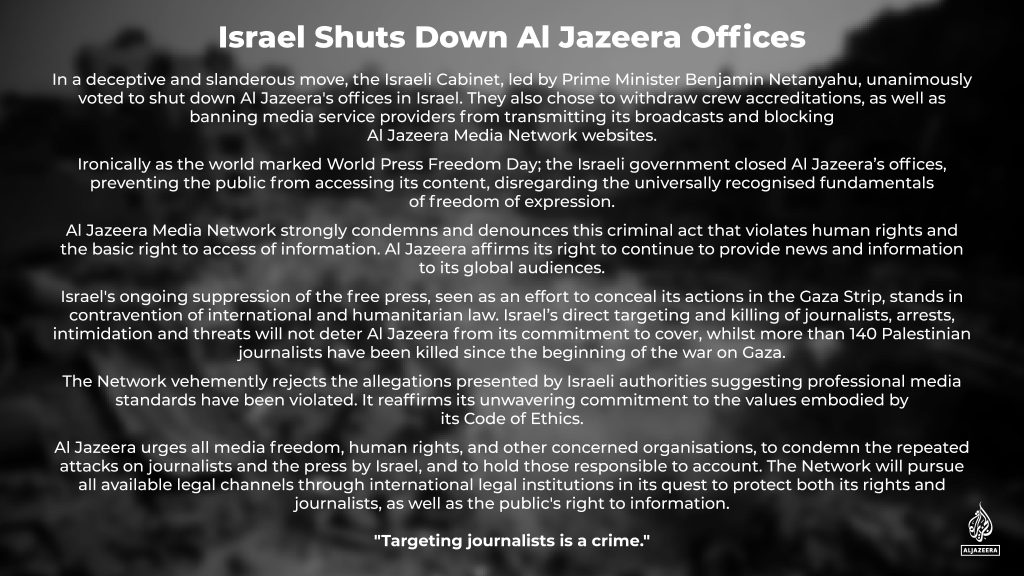 Netanyahu Shuts Down Al Jazeera Offices in Israel