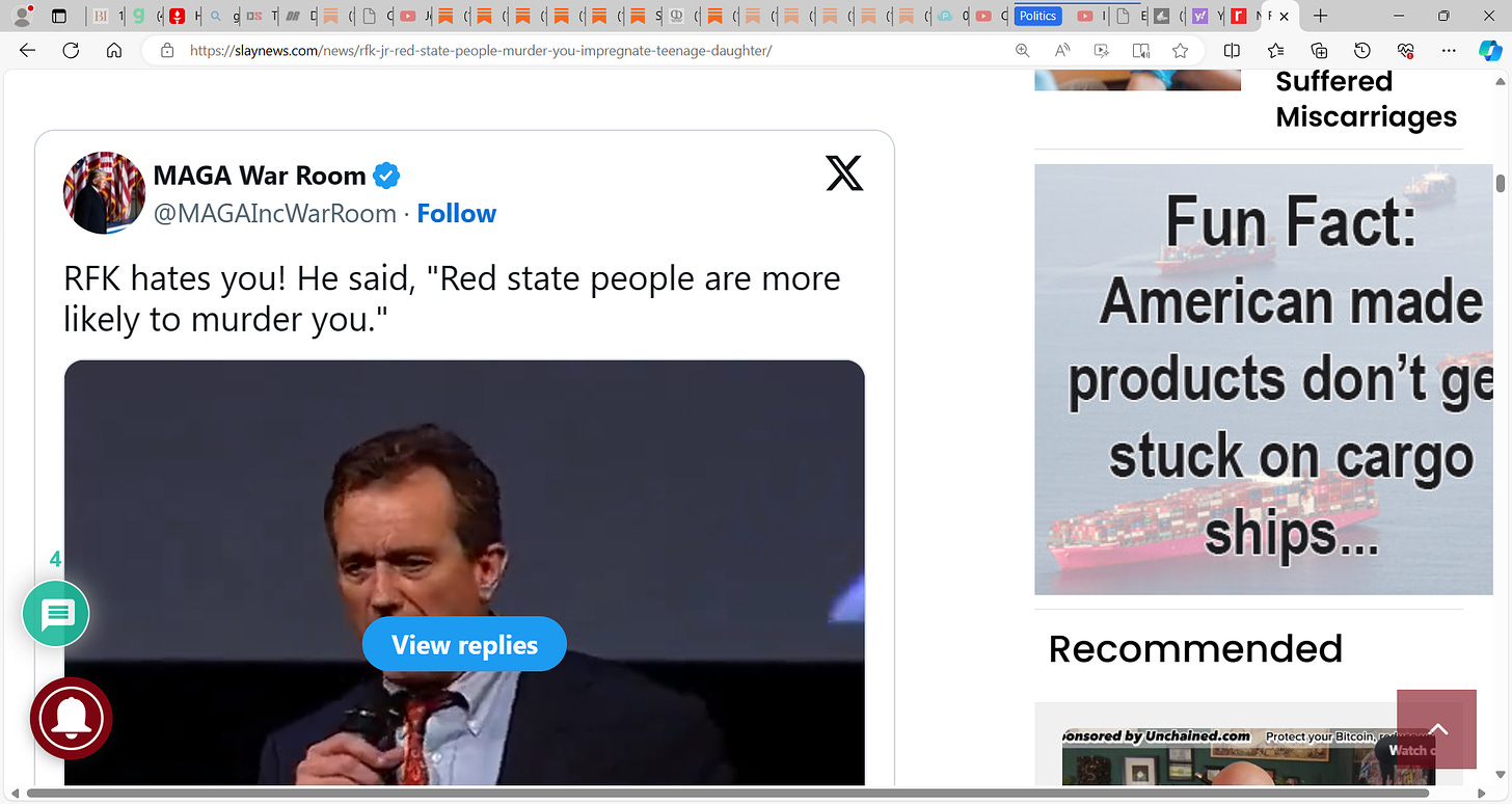 Robert Kennedy Jr. said what? About Red State voters? He said what? This is insane as this video shows him stating Red state voters people para “are more likely to murder you, to impregnate your