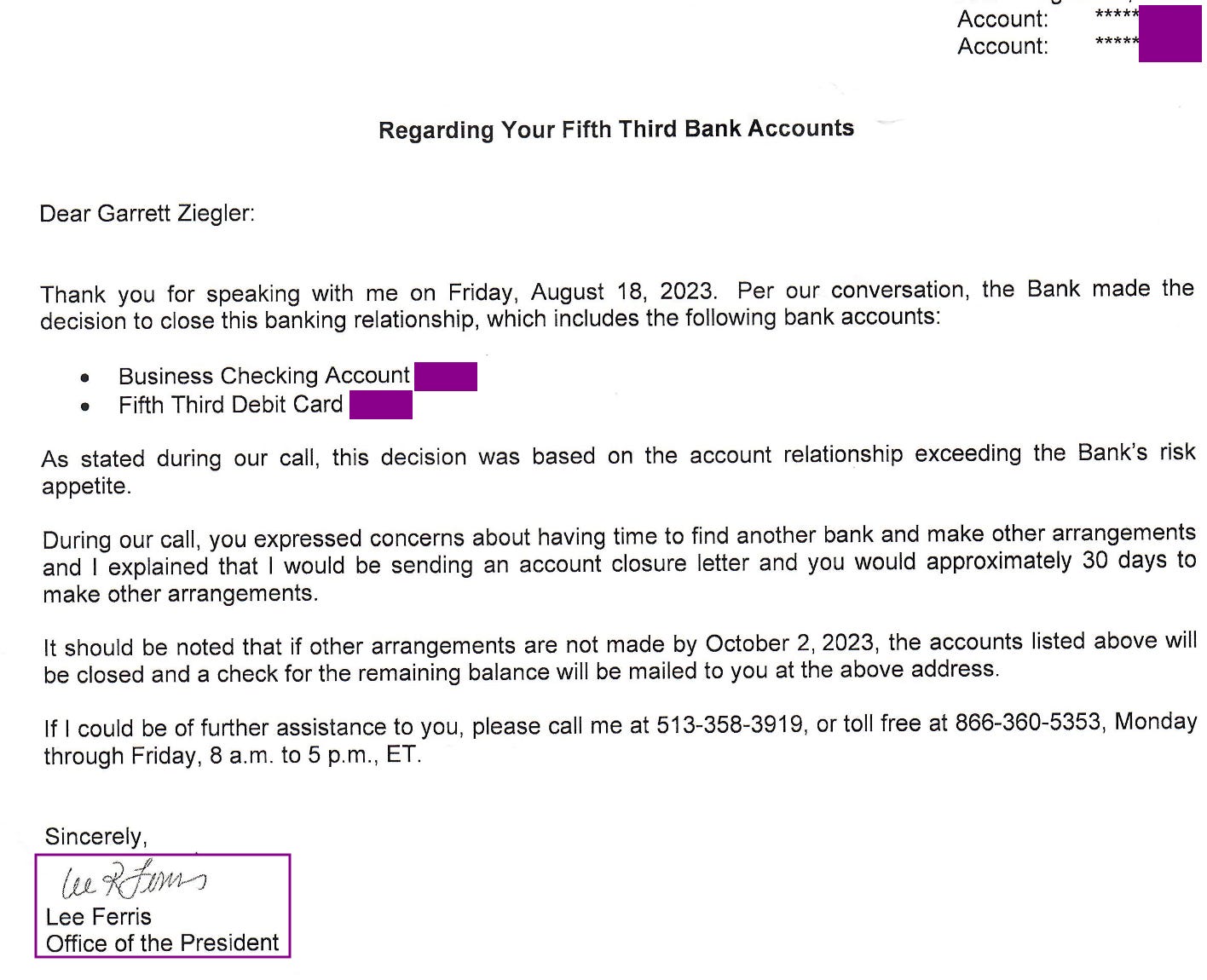 Fifth Third Bank Cancels Marco Polo