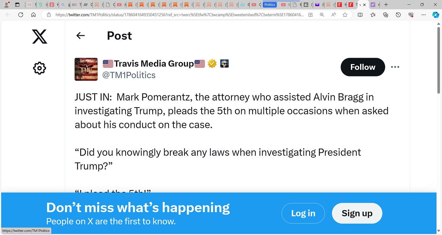 BREAKING: Trump Prosecutor Pleads the Fifth in Gaetz Inquiry (VIDEO)…JUST IN: Mark Pomerantz, the attorney who assisted Alvin Bragg in investigating Trump, pleads the 5th on multiple occasions when