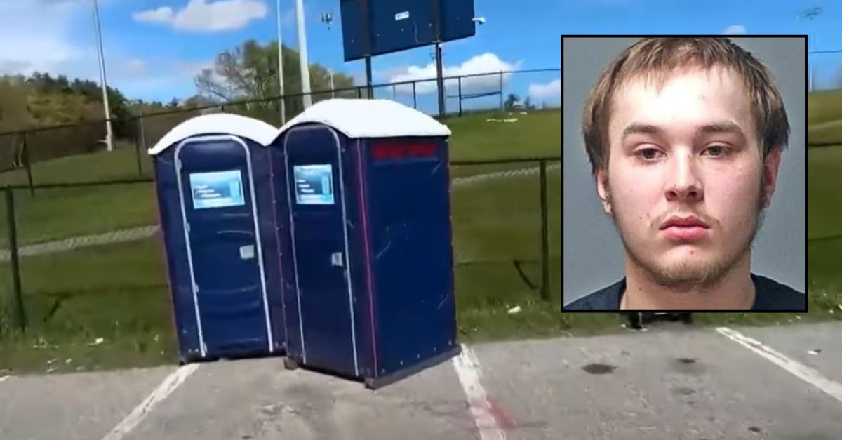 Teen pushed over port-a-potty with a mom, child inside, cops say