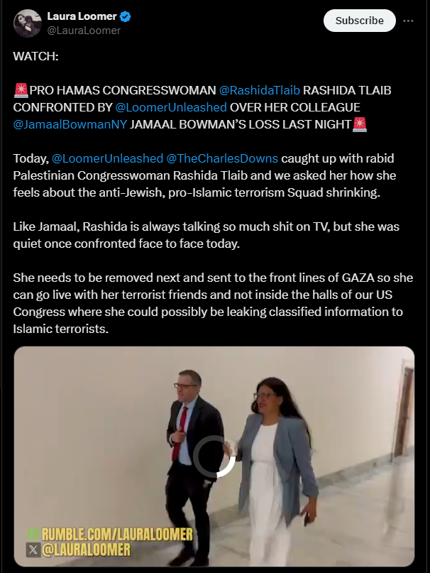 EXCLUSIVE VIDEO: Pro-Hamas Congresswoman Rashida Tlaib Refuses To Acknowledge The Reality Of Fellow Squad Member Jamaal Bowman’s Election Loss