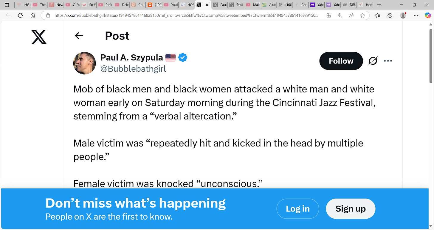 Shoot every one of these feral animals dead in Cincinnati, all attackers of this white man & woman was black & I say they, all black men & women who did this should have been shot dead! Dead! These