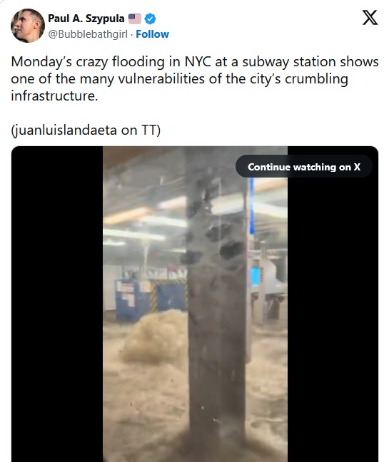 NYC Subways Flooding Amid Flash Floods Across the East Coast