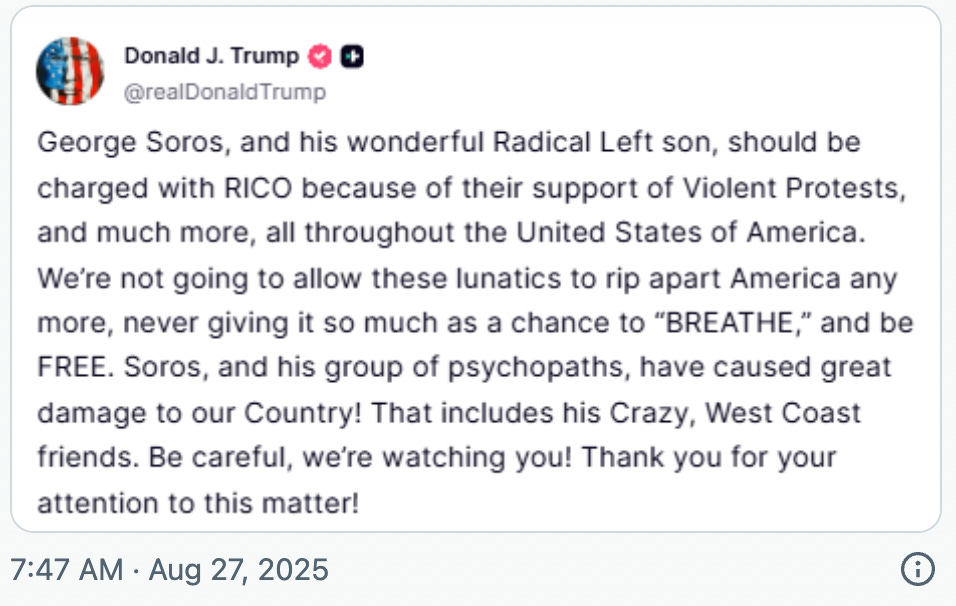 President Trump: “Soros should be charged with RICO.”
